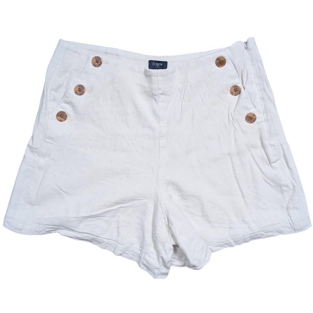 J.Crew Sailor Shorts Women 8 White Linen Blend Button Detail Fully Lined